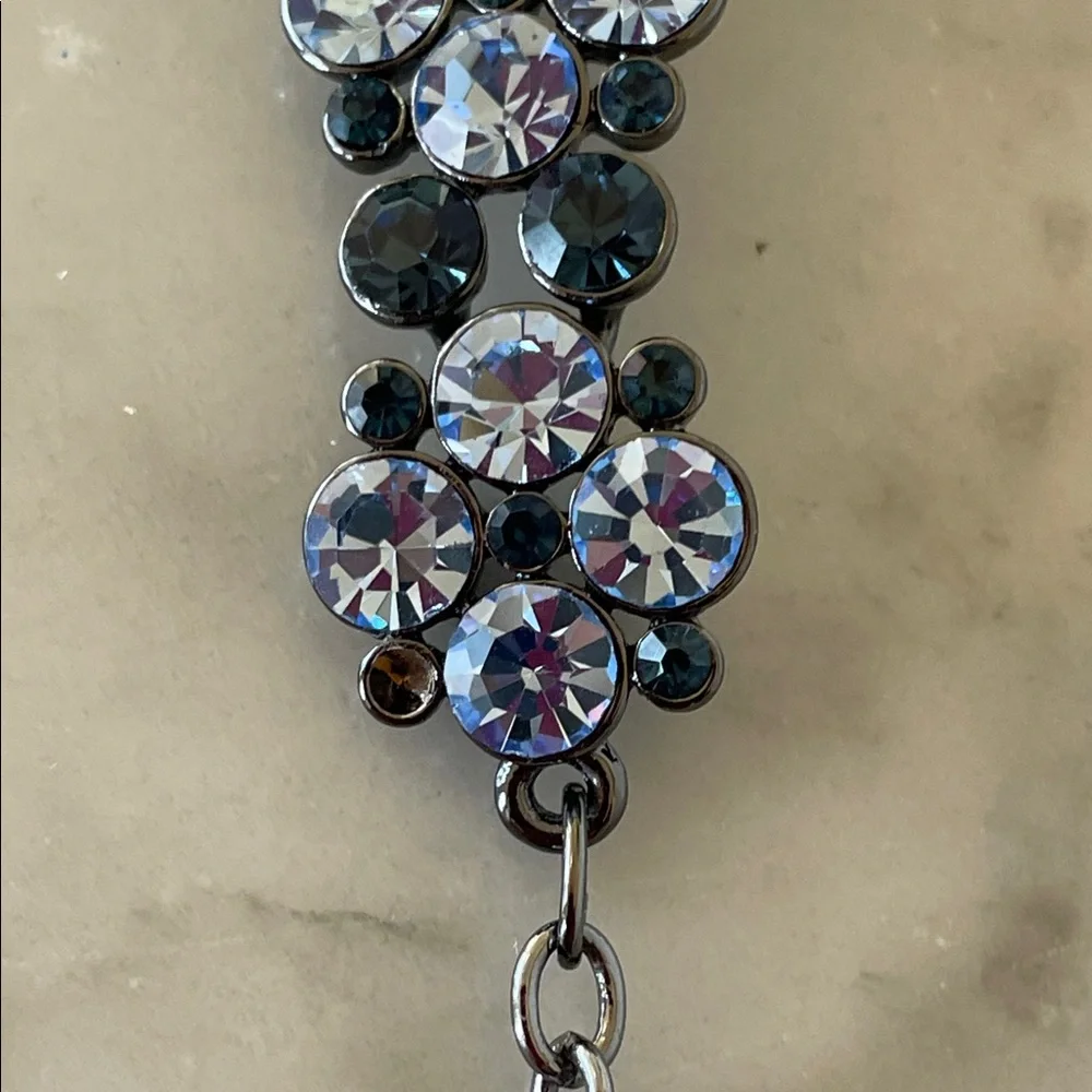 GIVENCHY Blue Sapphire & Topaz Rhinesone Tennis Bracelet & Dangle Earring Set